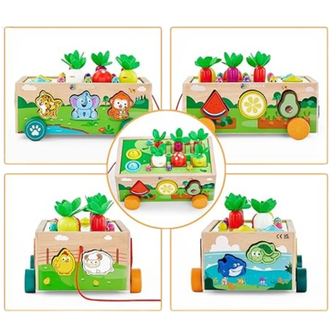 VeggieVans – Montessori Holzpuzzle-Wagen – Tier- & Formensortierer – Ab 3 Jahren