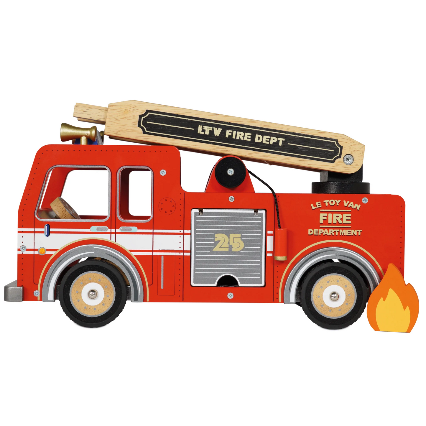 RescueRider – Holz-Feuerwehrauto-Spielzeug für Kinder ab 18 Monaten – Fördert fantasievolles Spielen und motorische Entwicklung