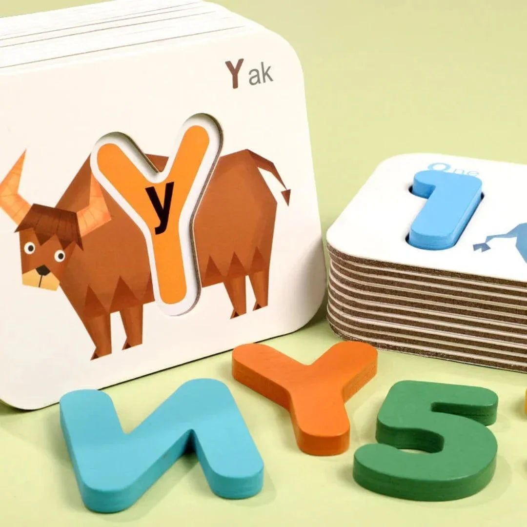 WordNest – Montessori Holz Lernkarten Alphabet & Zahlen für Kleinkinder ab 2 Jahren