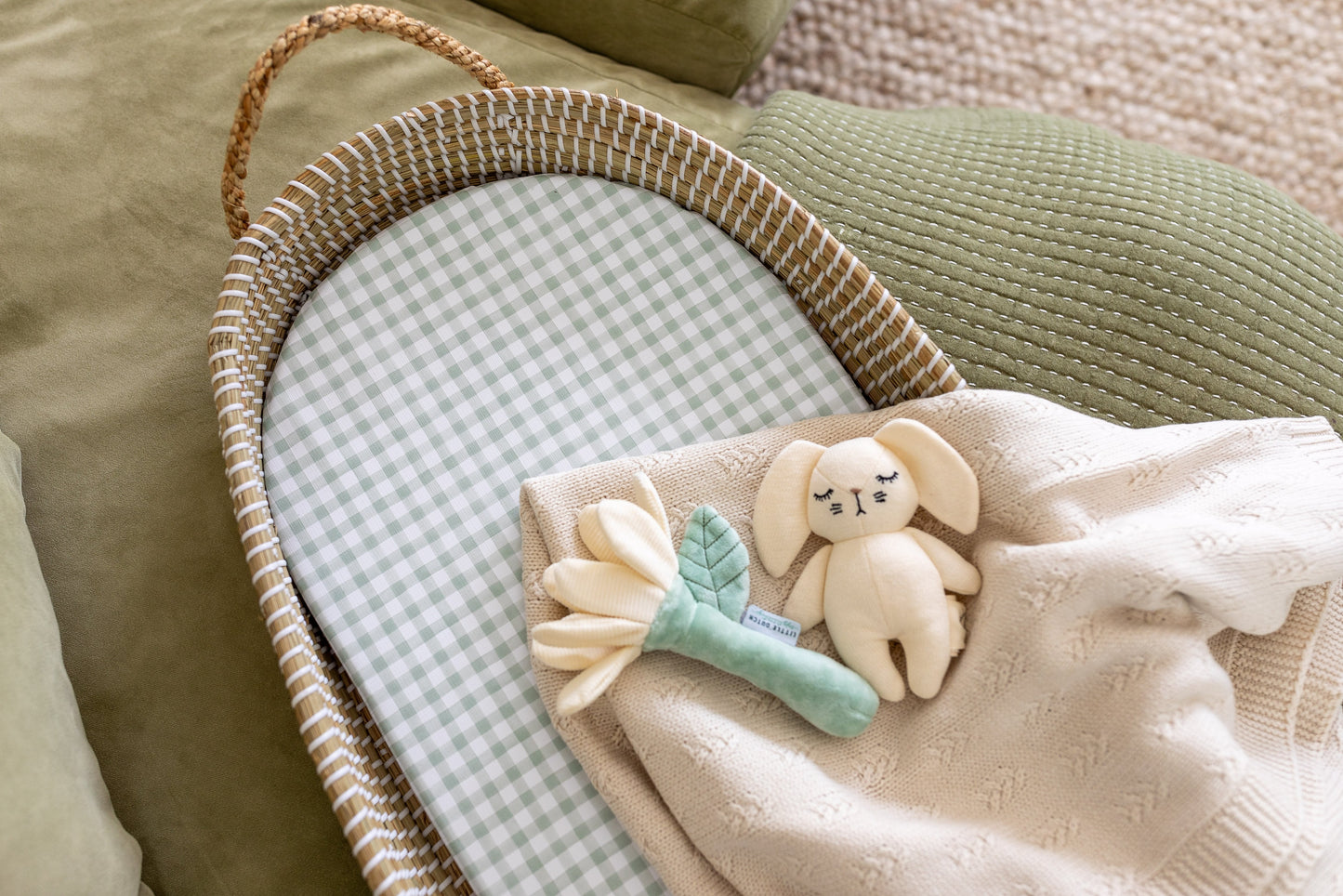 Basket Changing Mat - Sage Gingham