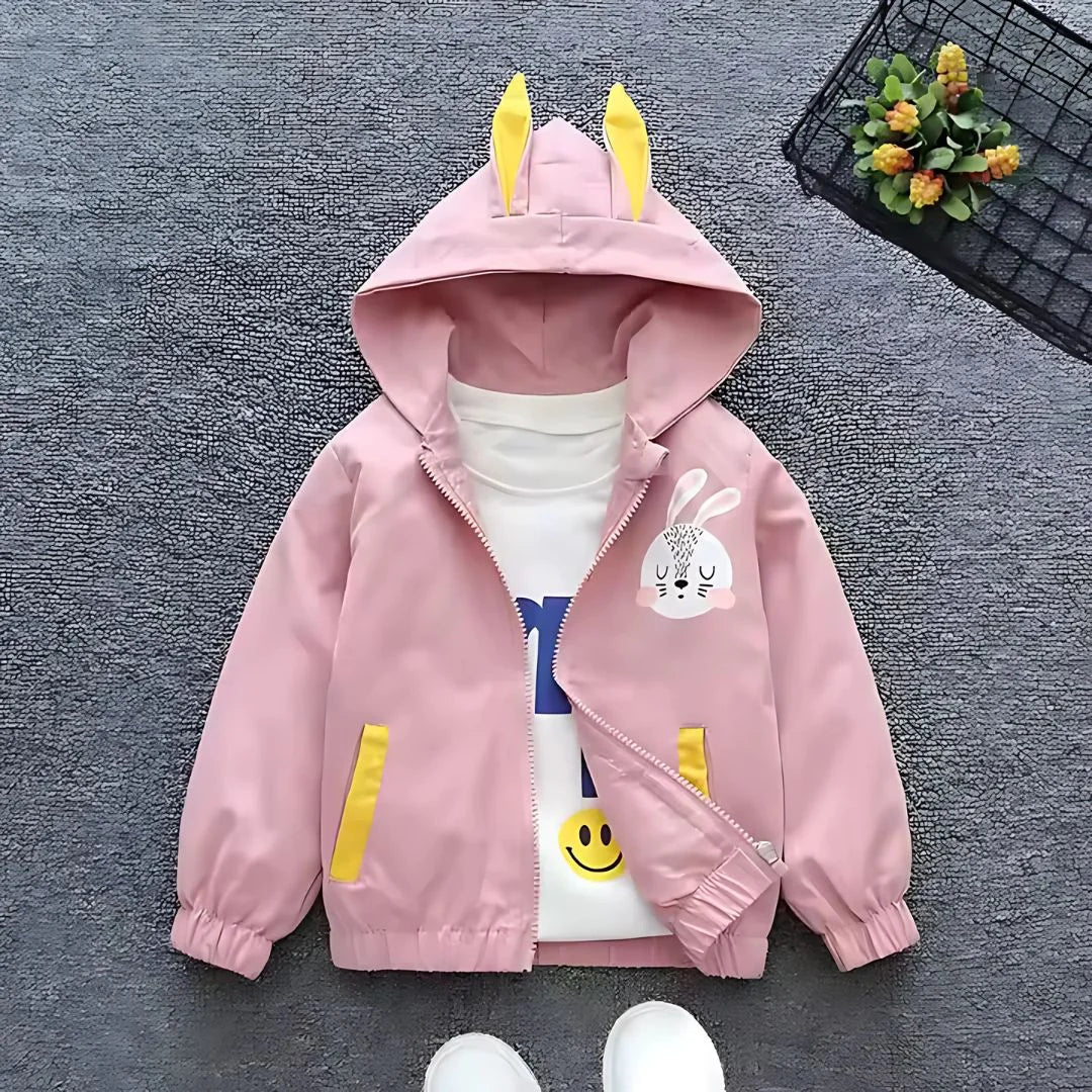 BunnyHood – Kuschelige Kinderjacke mit Niedlichen Ohren & Hasenmotiv – Winddicht & Leicht (4–6 Jahre)
