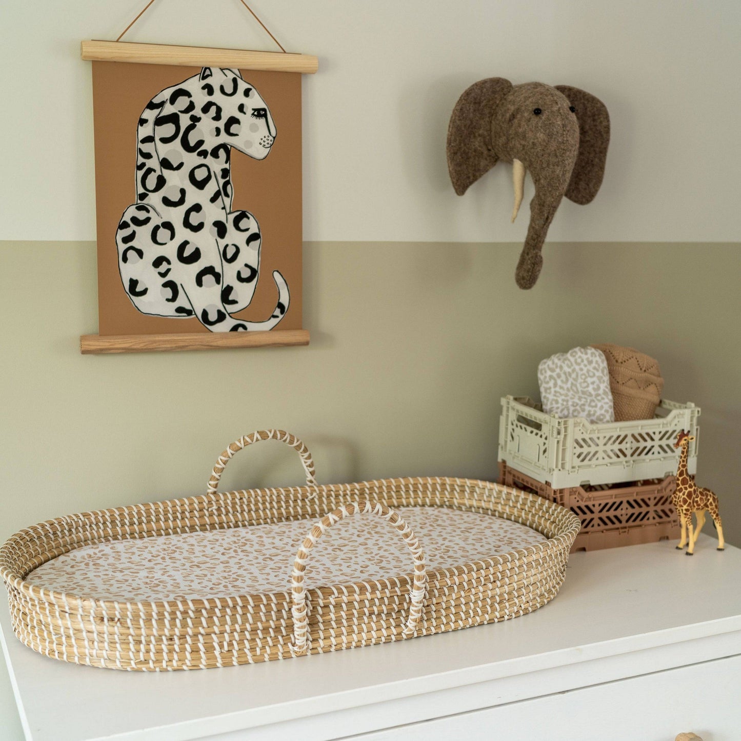Basket Changing Mat - Beige Leopard