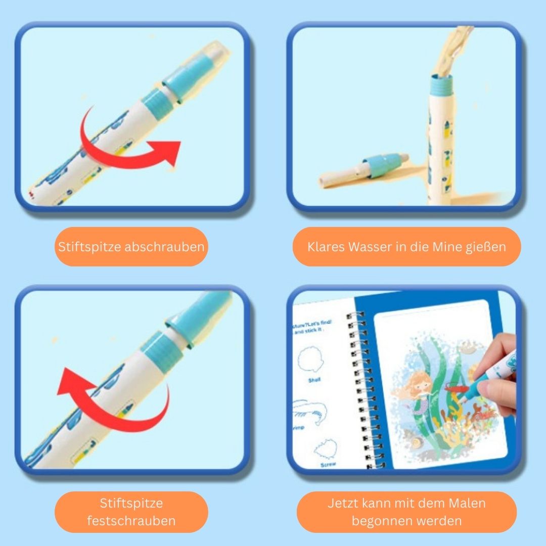 MagicDoodleBook – Wiederverwendbares Wasser-Malbuch | Montessori | Sauberer Spaß | Für Kinder von 2–5 Jahren