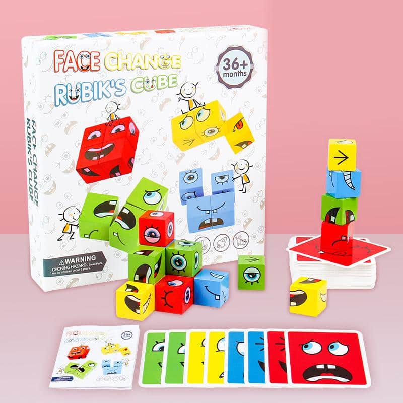 FaceRubrics -Hölzerne Ausdrücke Passende Blockpuzzles Bauwürfel