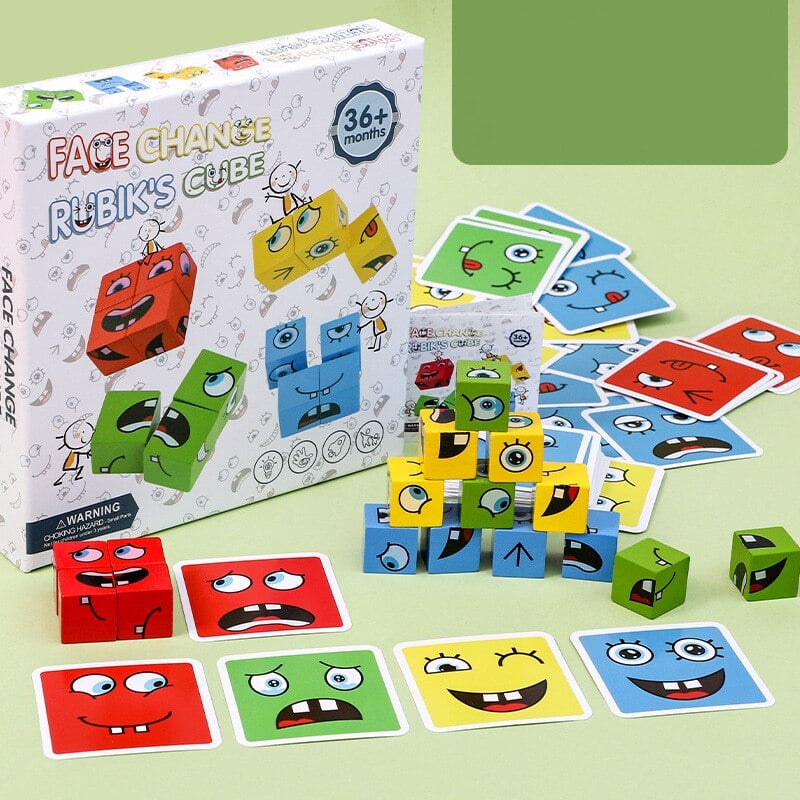 FaceRubrics -Hölzerne Ausdrücke Passende Blockpuzzles Bauwürfel