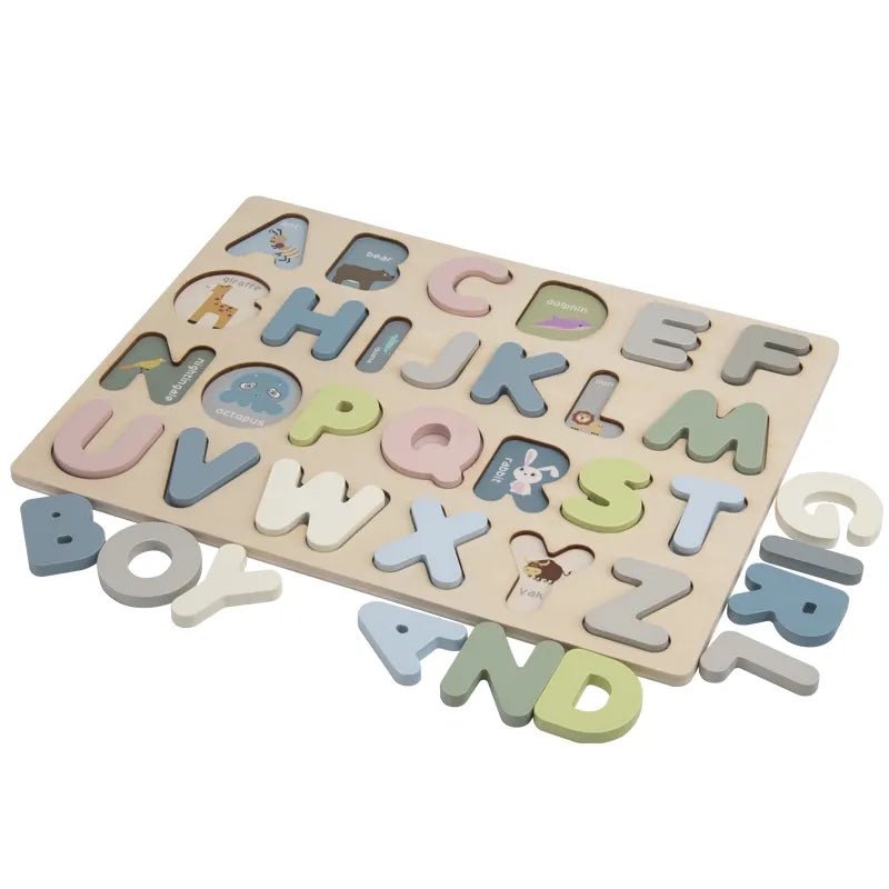 PolarPlay stevige houten alfabetpuzzel met vormsorteerfunctie