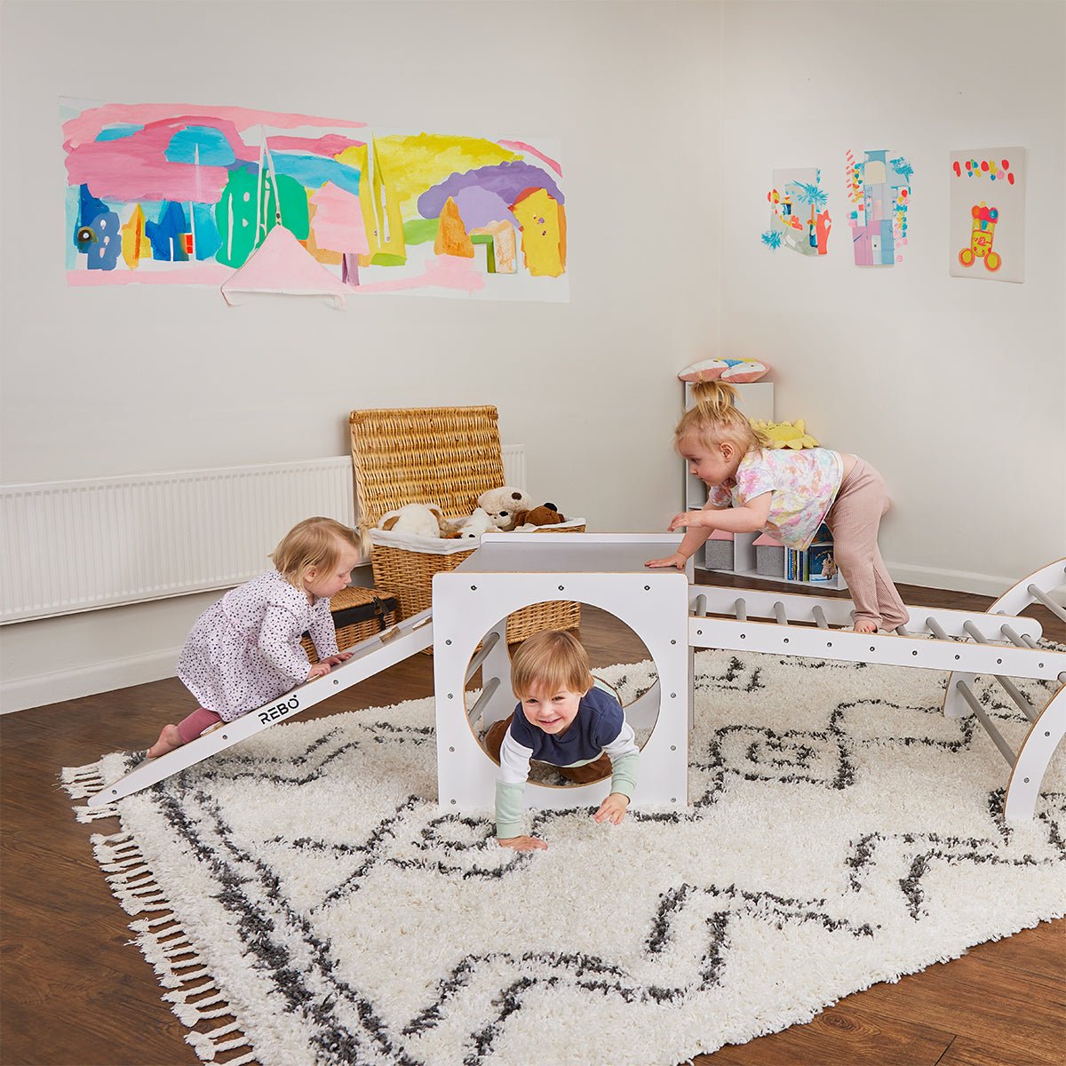 Rebo Montessori Pikler-stijl klimkubus met ladderboog en helling
