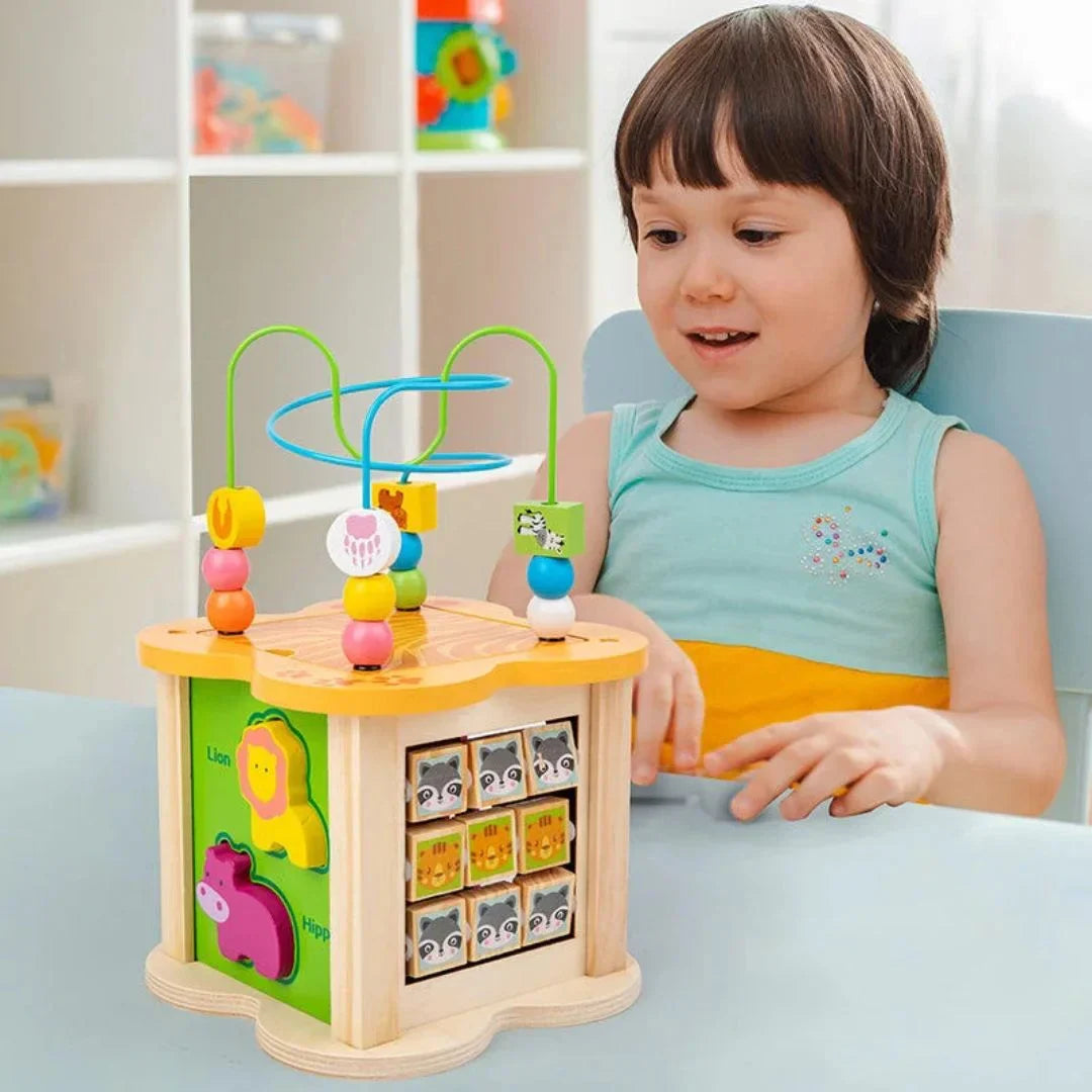 TinkerNest – Montessori Holz Aktivitätswürfel für Kleinkinder ab 1 Jahr – 6-in-1 Puzzle