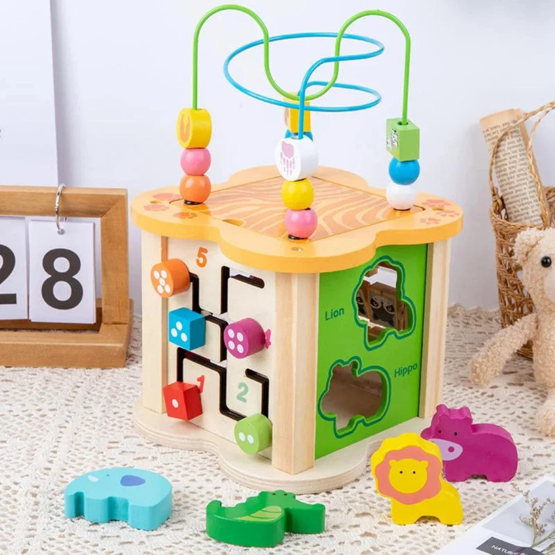 TinkerNest – Montessori Holz Aktivitätswürfel für Kleinkinder ab 1 Jahr – 6-in-1 Puzzle