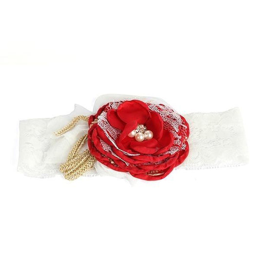 MEISJES ROOD-WITTE HOOFDBAND MET PAREL