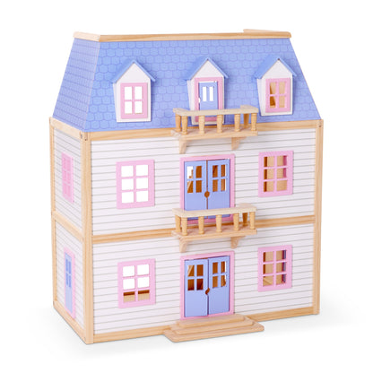 Houten poppenhuis met meerdere verdiepingen