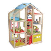 Houten poppenhuis met hoge hoogte