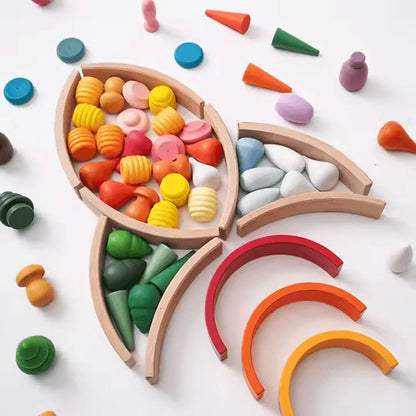 TimberTales – Holz-Regenbogen-Bausteine für Kinder ab 3+ – Fördert Kreativität