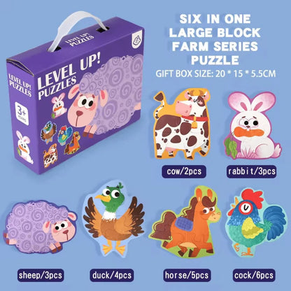 WoodyCraft – 6-in-1 Puzzle für Kinder ab 3+ – Fördert Feinmotorik