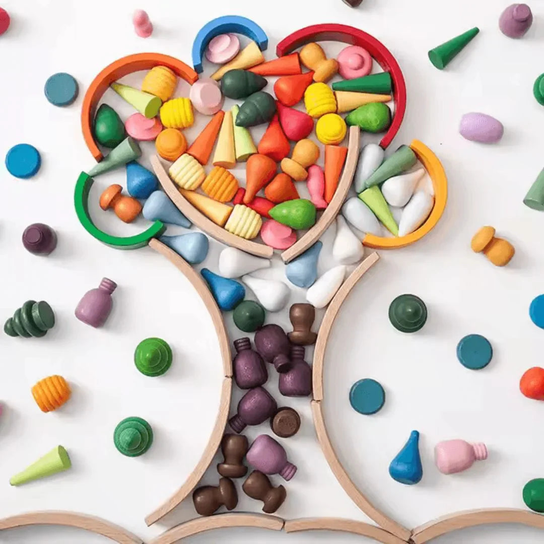 TimberTales – Holz-Regenbogen-Bausteine für Kinder ab 3+ – Fördert Kreativität