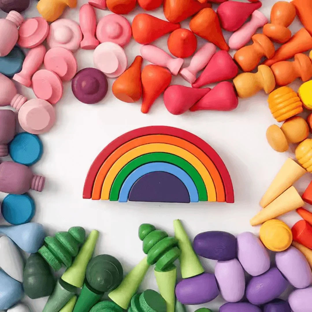 TimberTales – Holz-Regenbogen-Bausteine für Kinder ab 3+ – Fördert Kreativität
