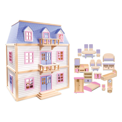 Houten poppenhuis met meerdere verdiepingen