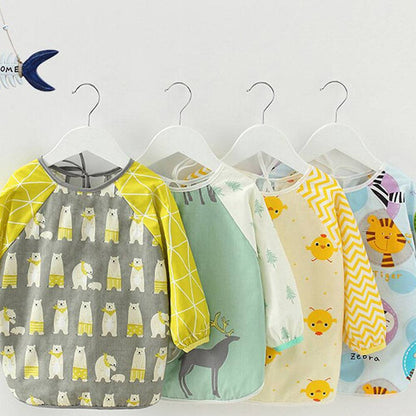 Baby schort met lange mouwen, schort, slabbetje, blauw bos