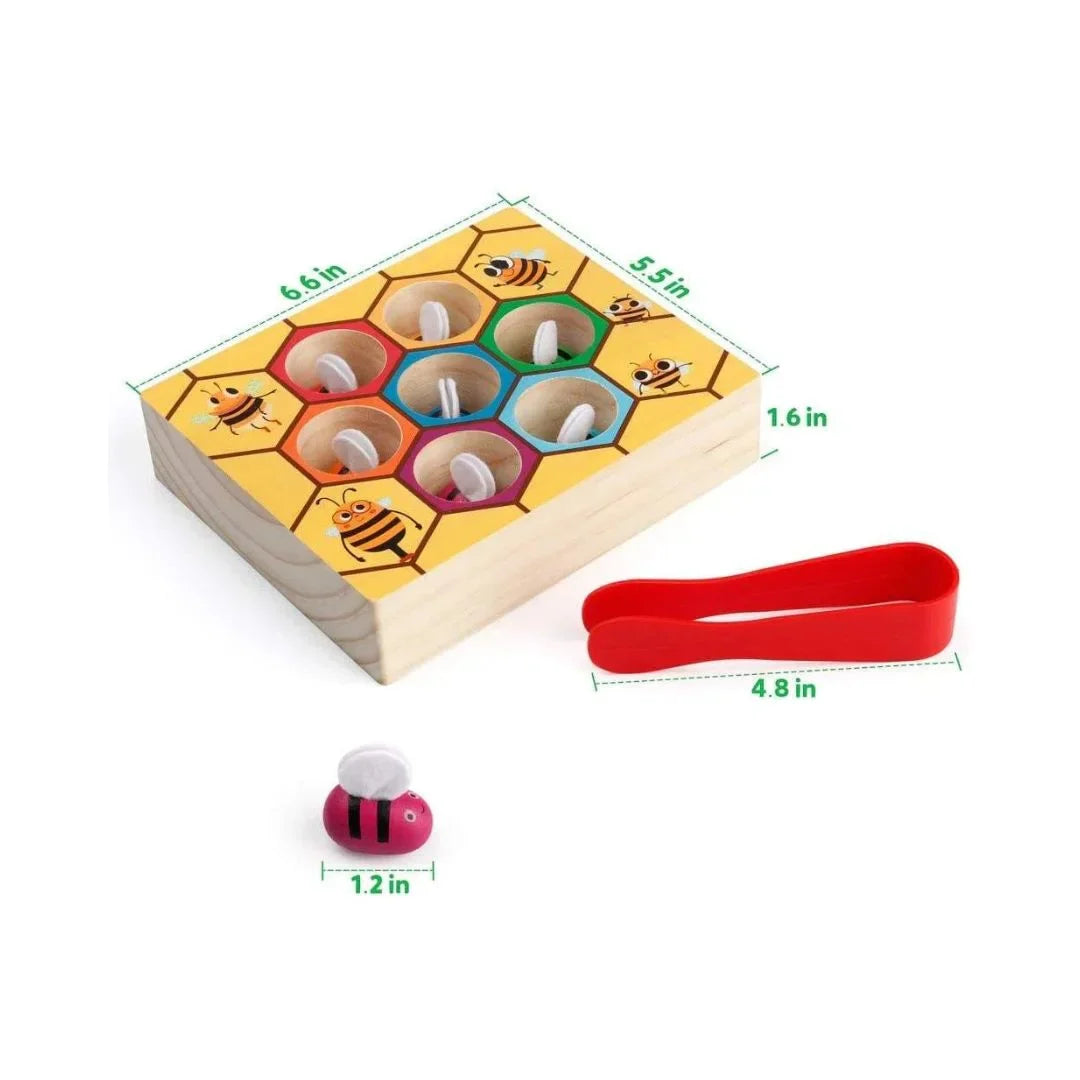 BuzzNest – Montessori Bienen-Farbsortierspiel für Kleinkinder ab 3 Jahren – Pädagogisches Holzspiel mit Pinzette