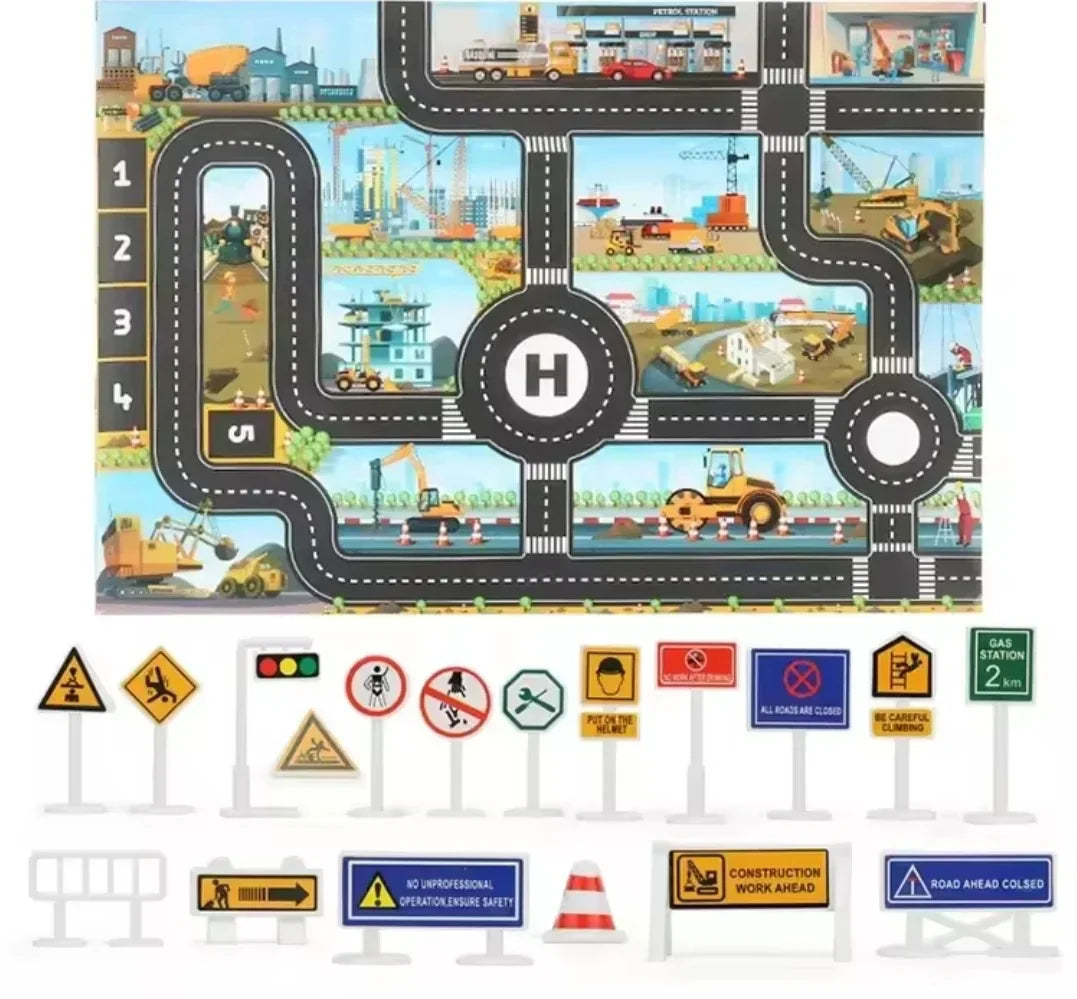 ZoomTown – Faltbare Auto-Abenteuer-Spielmatte-Set mit Spielzeugfahrzeugen – Ab 3 Jahren