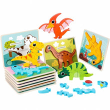 DinoPuzzle – 3D Holz-Dinosaurier Puzzle Set für Kinder ab 3 Jahren – Montessori Lernspielzeug mit 6 Urzeit-Tieren