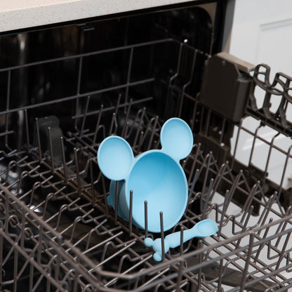 Siliconen eerste voedingsset: Mickey Mouse lichtblauw