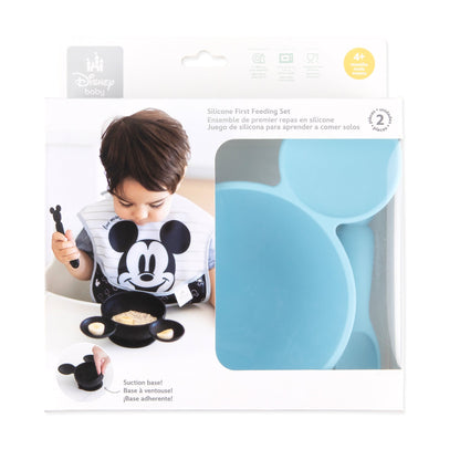 Siliconen eerste voedingsset: Mickey Mouse lichtblauw