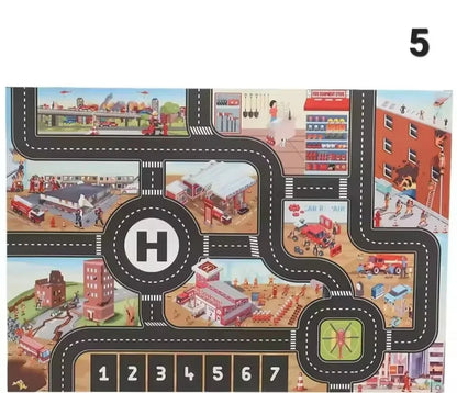 ZoomTown – Faltbare Auto-Abenteuer-Spielmatte-Set mit Spielzeugfahrzeugen – Ab 3 Jahren