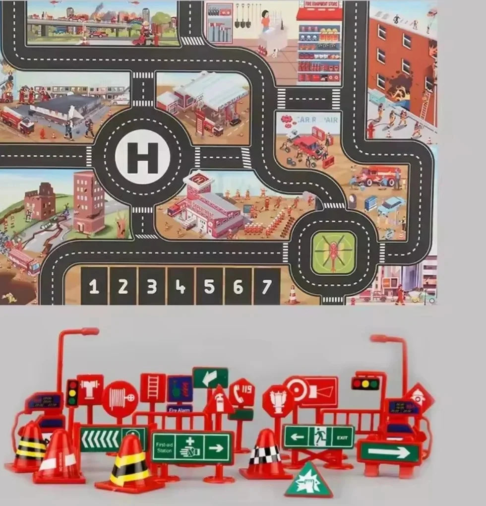 ZoomTown – Faltbare Auto-Abenteuer-Spielmatte-Set mit Spielzeugfahrzeugen – Ab 3 Jahren