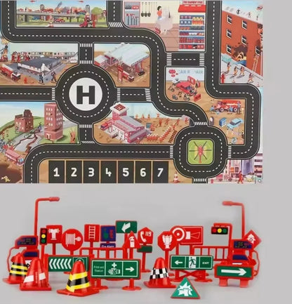 ZoomTown – Faltbare Auto-Abenteuer-Spielmatte-Set mit Spielzeugfahrzeugen – Ab 3 Jahren