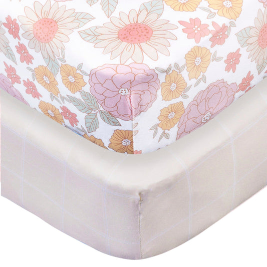 2-pack retro bloemen wieglakens voor meisjes