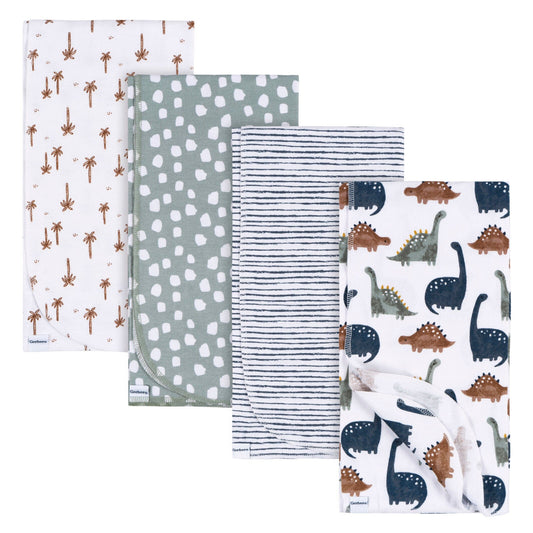 4-pack babyjongens Dino Time flanellen dekens