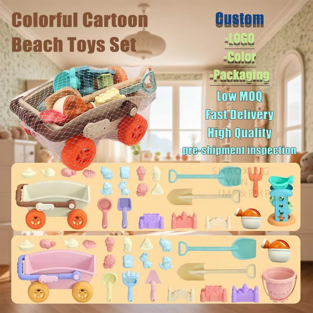 SandRoller Strandwagen Sandspielzeug-Set mit Eimer, Schaufel und Formen – Ab 3 Jahren