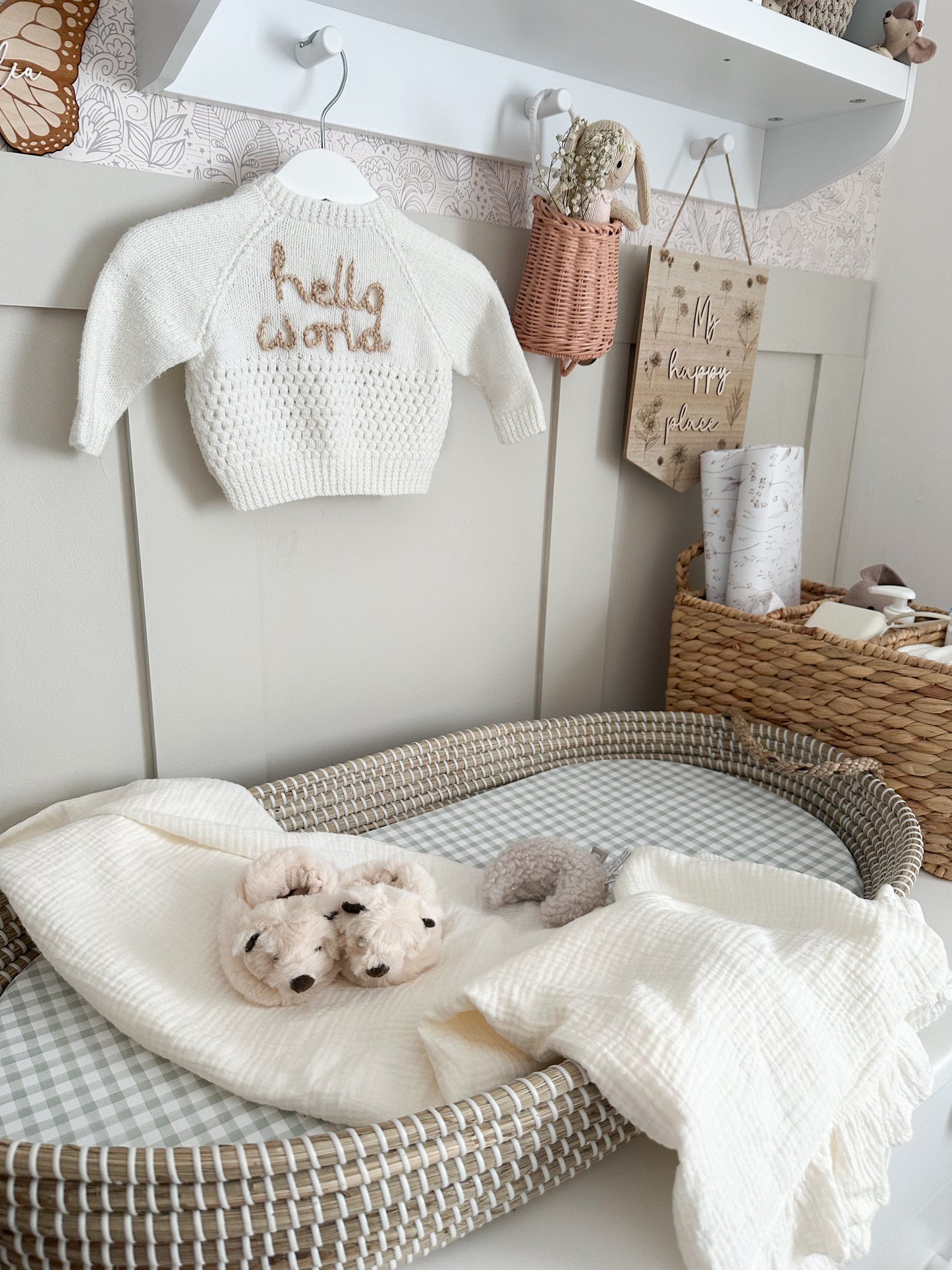 Basket Changing Mat - Sage Gingham
