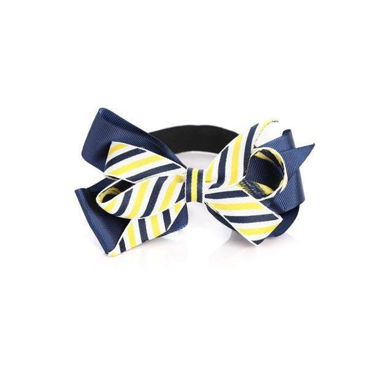 MEISJES MARINEBLAUW EN GEEL STRIK MET ELASTISCHE BAND