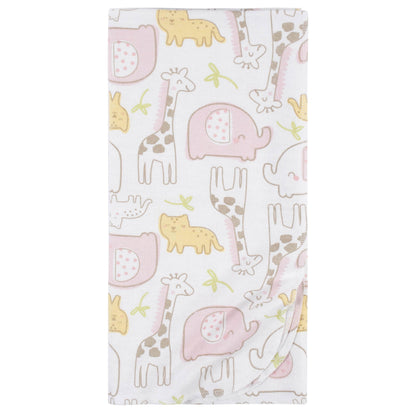 5-Pack Baby Girls Pink Safari Flannel Receiving Blankets