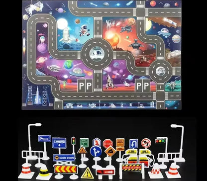 ZoomTown – Faltbare Auto-Abenteuer-Spielmatte-Set mit Spielzeugfahrzeugen – Ab 3 Jahren