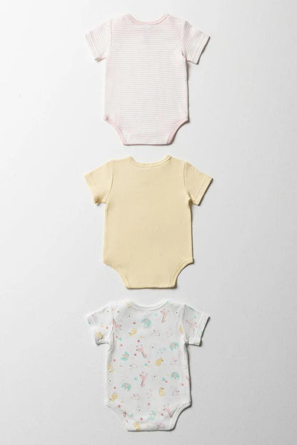 3 Pack Short Sleeve Bodyvests Pink & Yellow