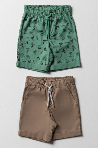 2-pack shorts groen &amp; naturel