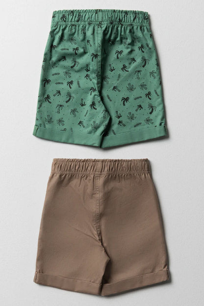 2-pack shorts groen &amp; naturel
