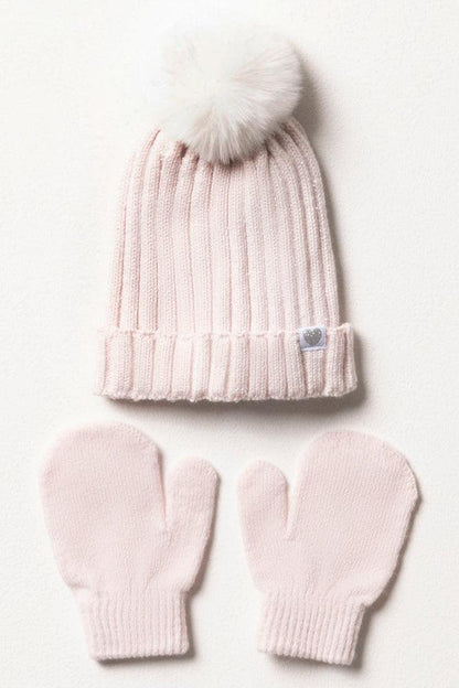 Pom-Pom muts en handschoenen set meisjes roze
