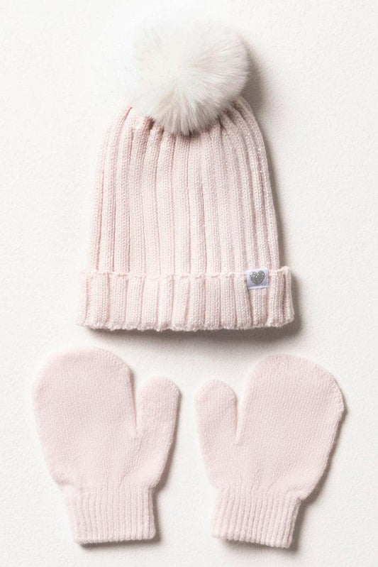 Pom-Pom Hat And Gloves Set Girls Pink