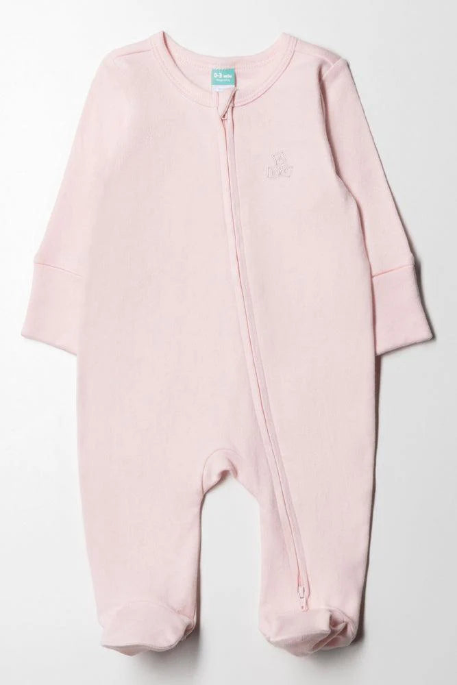 Interlock Baby-Grow Plain Zip Thru Pink