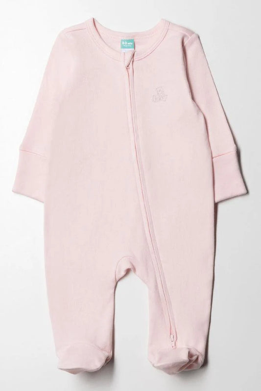 Interlock Baby-Grow Plain Zip Thru Pink