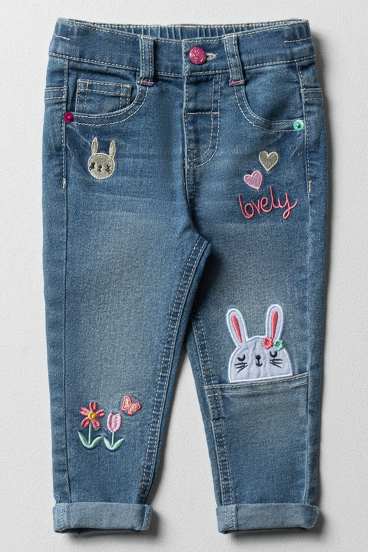 Denim jeans met applicatie, middenblauw