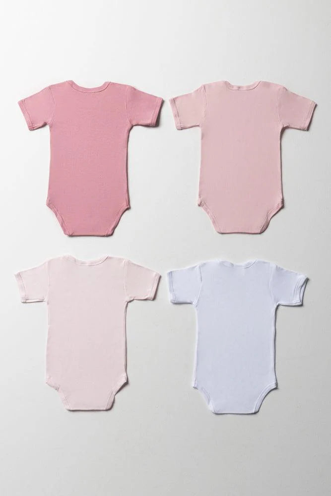 4 Pack Short Sleeve Bodyvests Pink