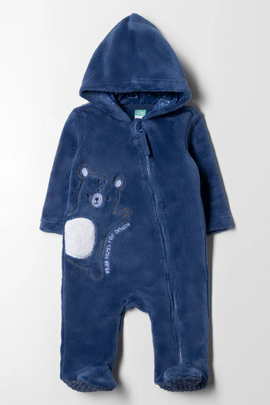 Bear Coral Fleece Babygrow Blue
