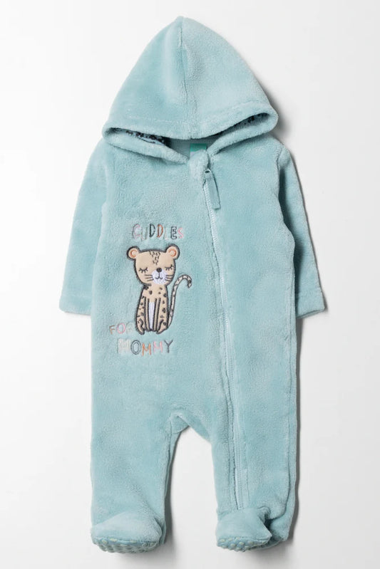 LEOPARD CORAL FLEECE BABYGROW BLUE