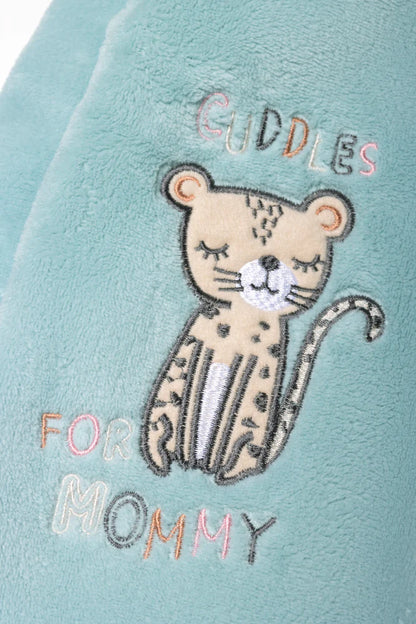 LEOPARD CORAL FLEECE BABYGROW BLUE