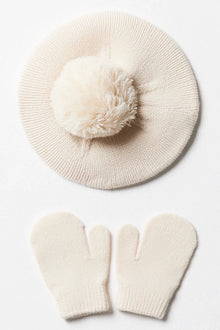 Zestaw beret i rękawiczki naturalny